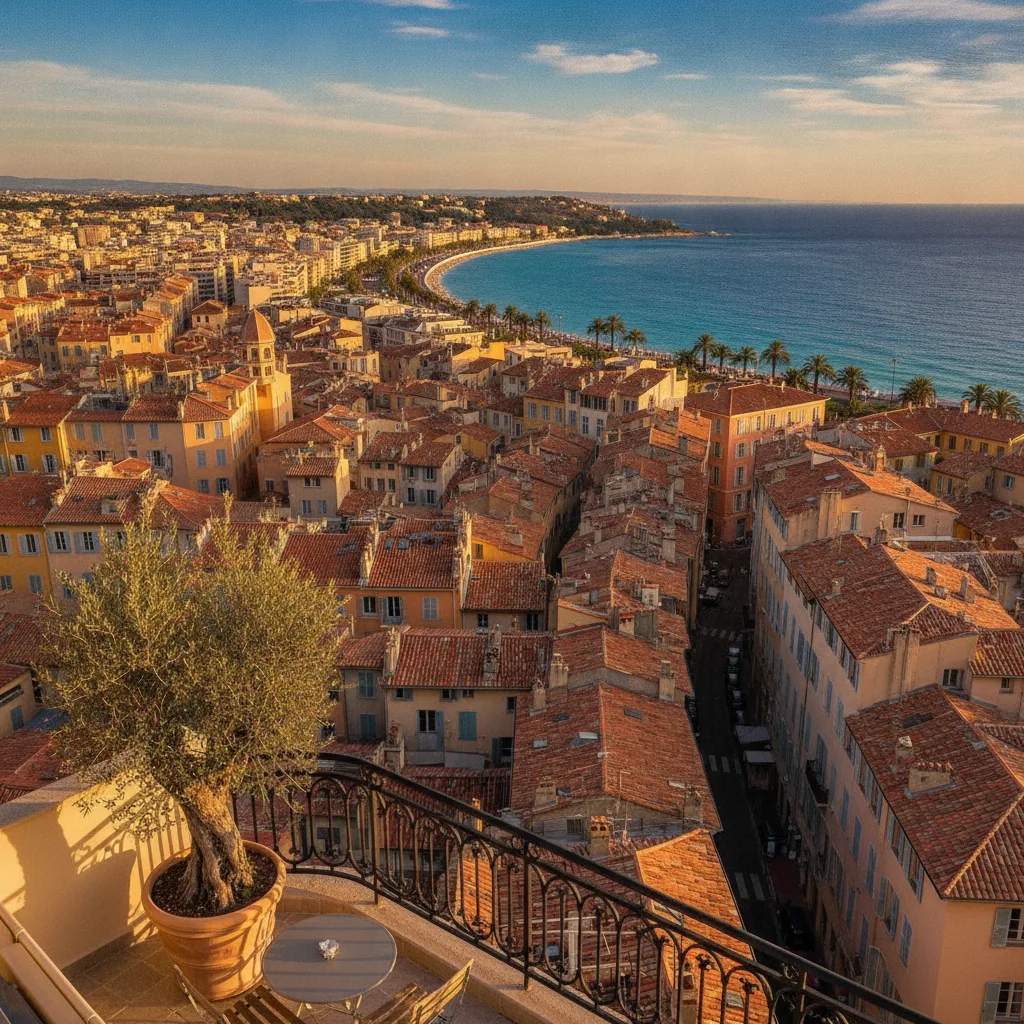 Vue aérienne du Vieux-Nice et de la Côte d'Azur, investissement locatif en location courte durée à Nice