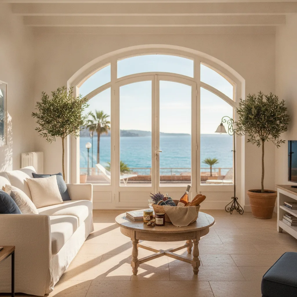 Intérieur lumineux d'un appartement en location saisonnière à Nice, conciergerie Airbnb sur la Côte d'Azur